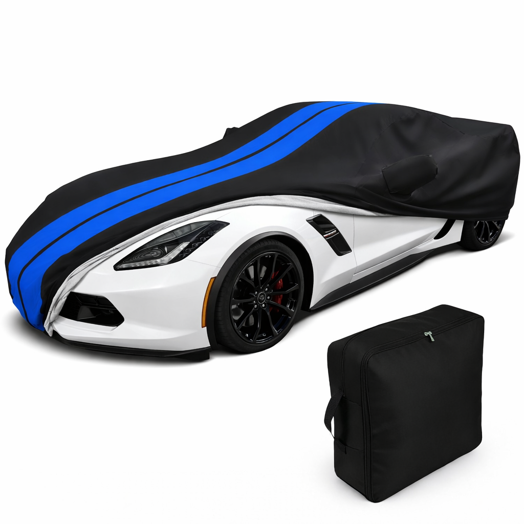 Corvette Ultraguard Plus Car Cover - Indoor/Outdoor Protection - Black W/ Blue Stripes : C7 Stingray, Z51, Z06, Grand Sport