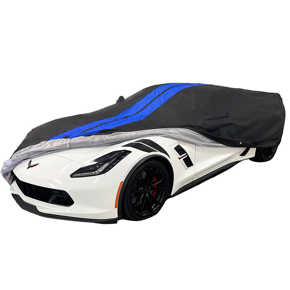Corvette Ultraguard Plus Car Cover - Indoor/Outdoor Protection - Black W/ Blue Stripes : C7 Stingray, Z51, Z06, Grand Sport