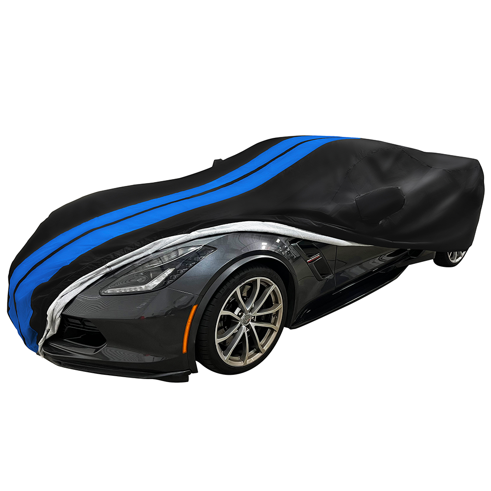 Corvette Ultraguard Plus Car Cover - Indoor/Outdoor Protection - Black W/ Blue Stripes : C7 Stingray, Z51, Z06, Grand Sport