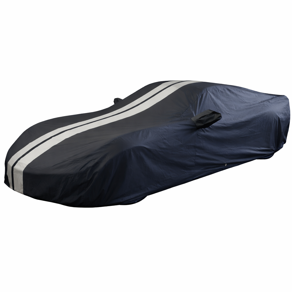 Corvette Ultraguard PEVA Car Cover - Indoor/Outdoor Waterproof Protection - Black W/ Gray Stripes : 2014-2019 Stingray, Z51, Z06, Grand Sport
