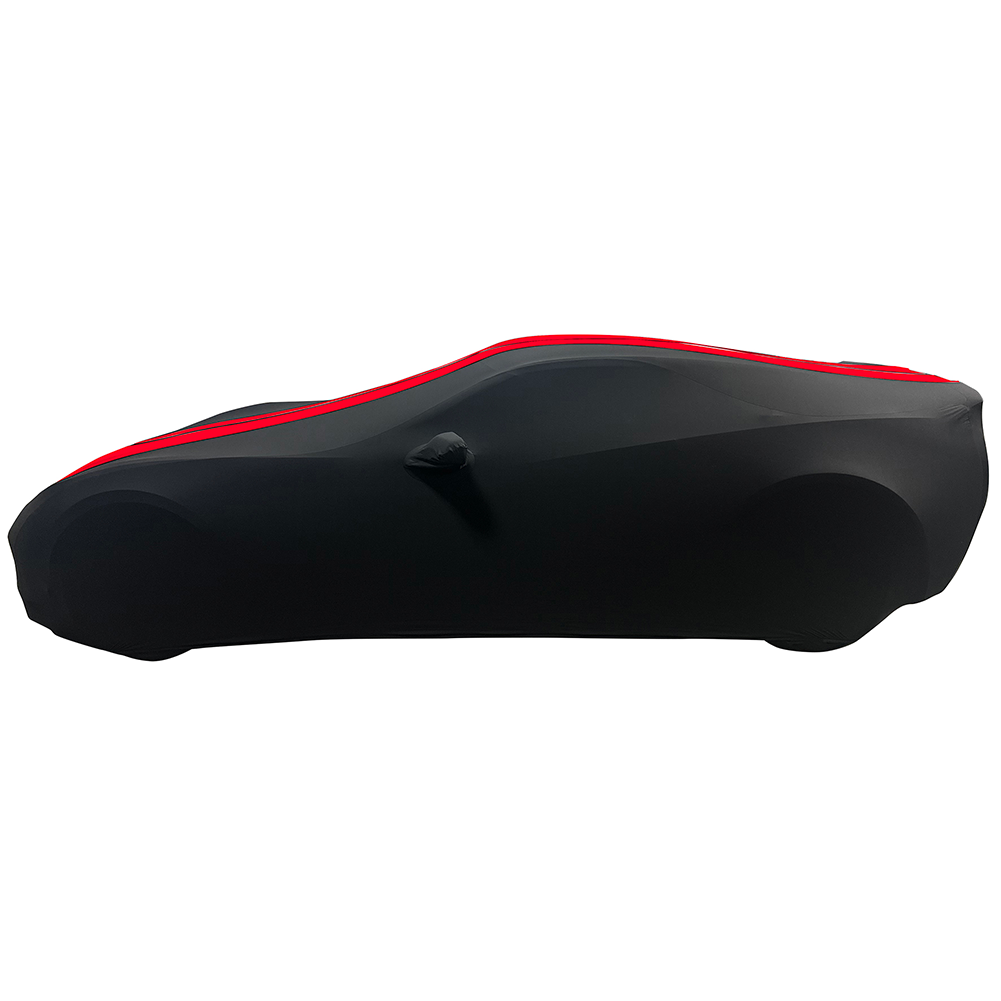 Corvette Ultraguard Stretch Satin Sport Car Cover - Black / Red Stripes - Indoor : C7 Stingray, Z51, Z06, Grand Sport, ZR1