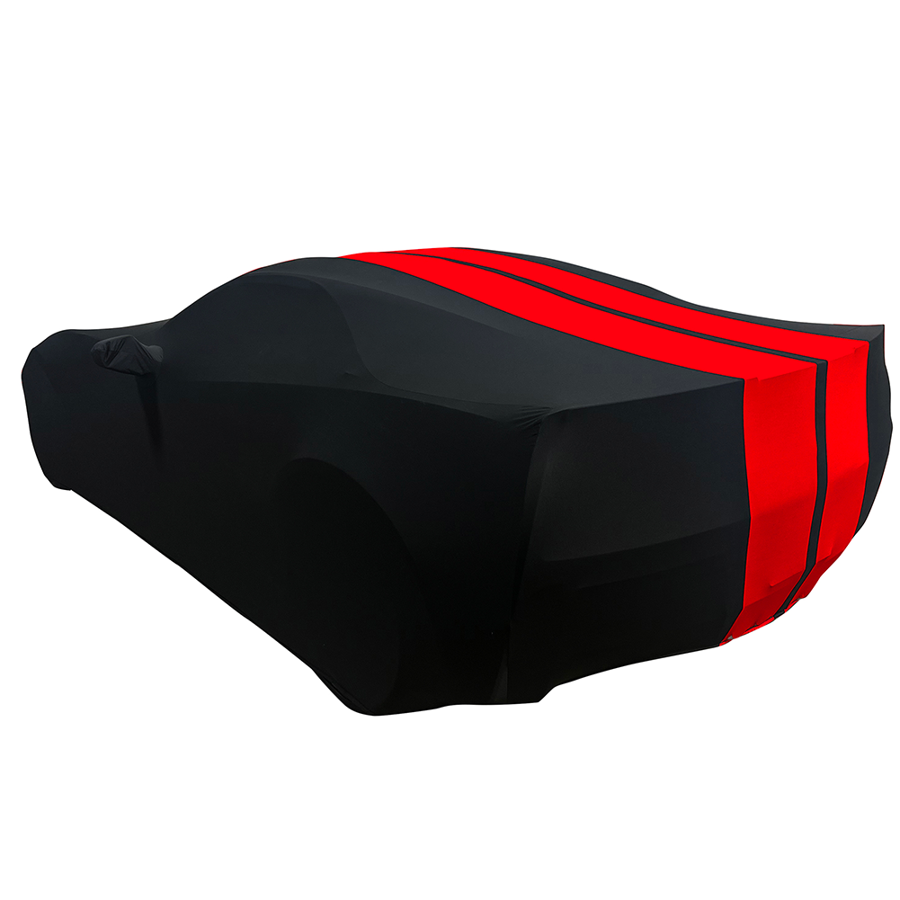 Corvette Ultraguard Stretch Satin Sport Car Cover - Black / Red Stripes - Indoor : C7 Stingray, Z51, Z06, Grand Sport, ZR1