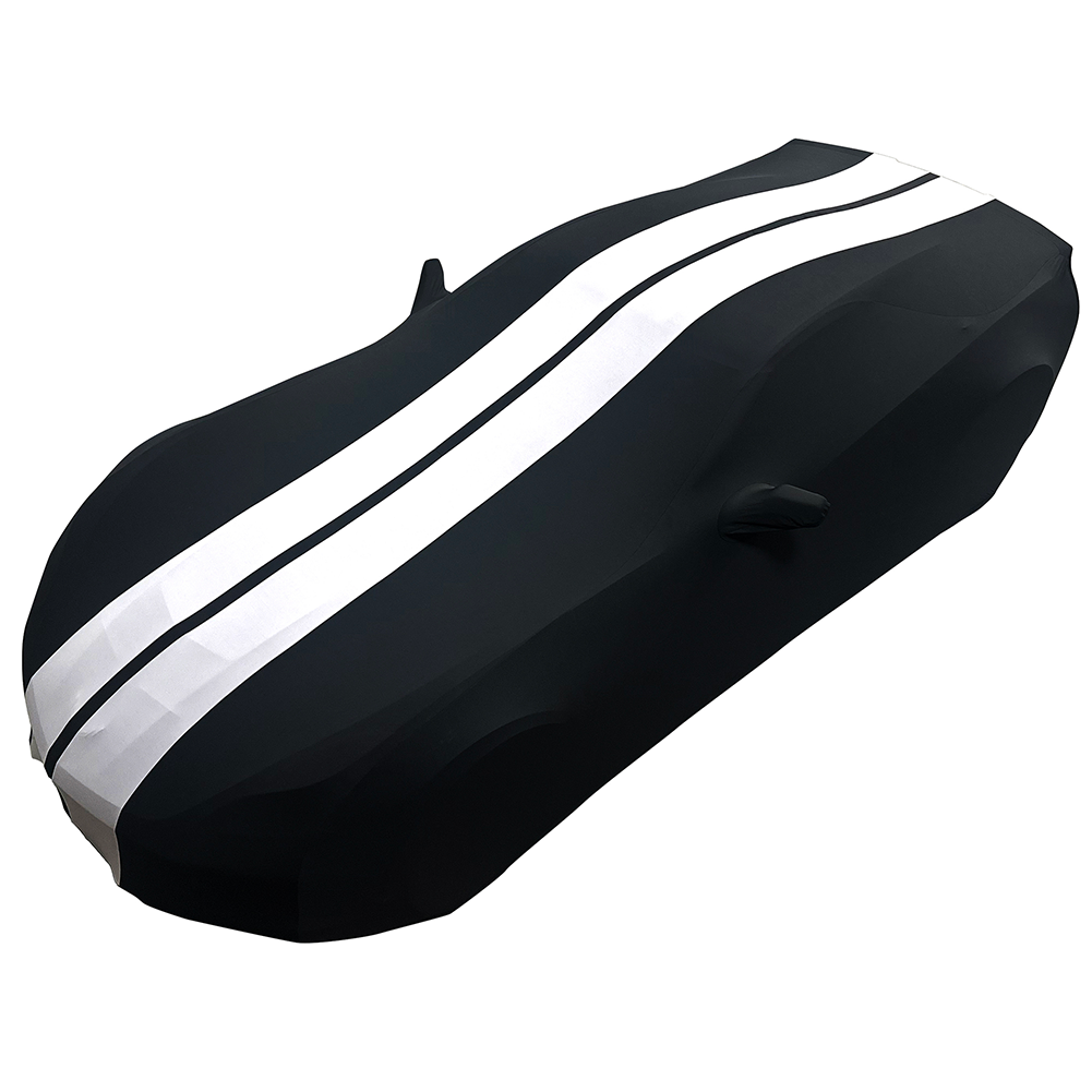 Corvette Ultraguard Stretch Satin Sport Car Cover - Black / Grey Stripes - Indoor : 2005-2013 C6, Z06, ZR1, Grand Sport