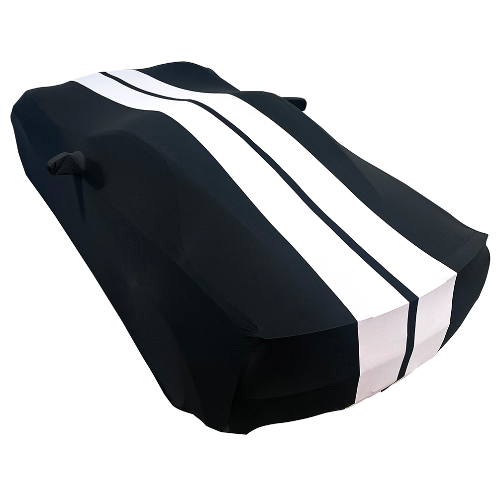 Corvette Ultraguard Stretch Satin Sport Car Cover - Black / Grey Stripes - Indoor : 2005-2013 C6, Z06, ZR1, Grand Sport