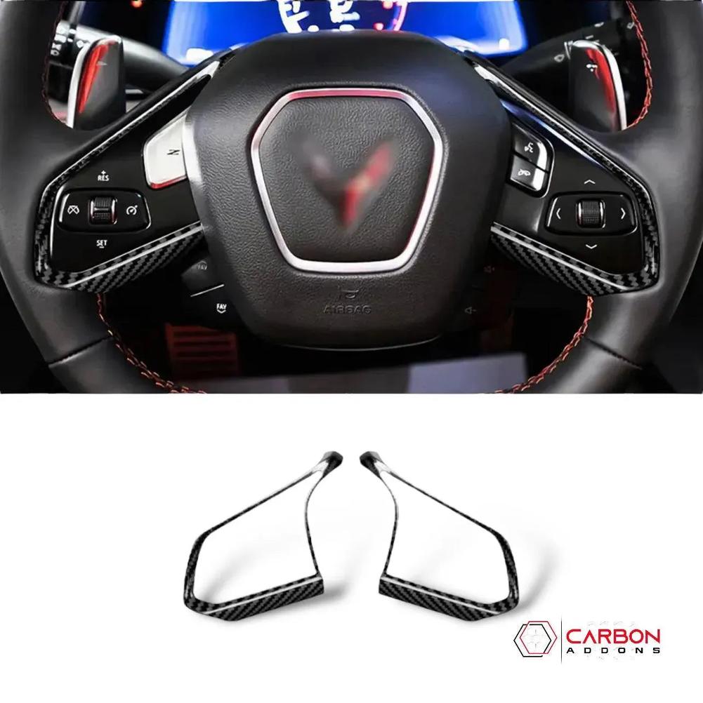 C8 Corvette Carbon Fiber Steering Chrome Trim Delete Covers