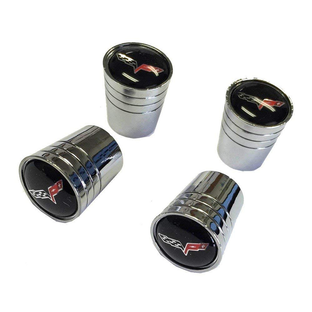 C6 Corvette Crossed Flags Logo Aluminum Valve Stem Caps (Tapered)
