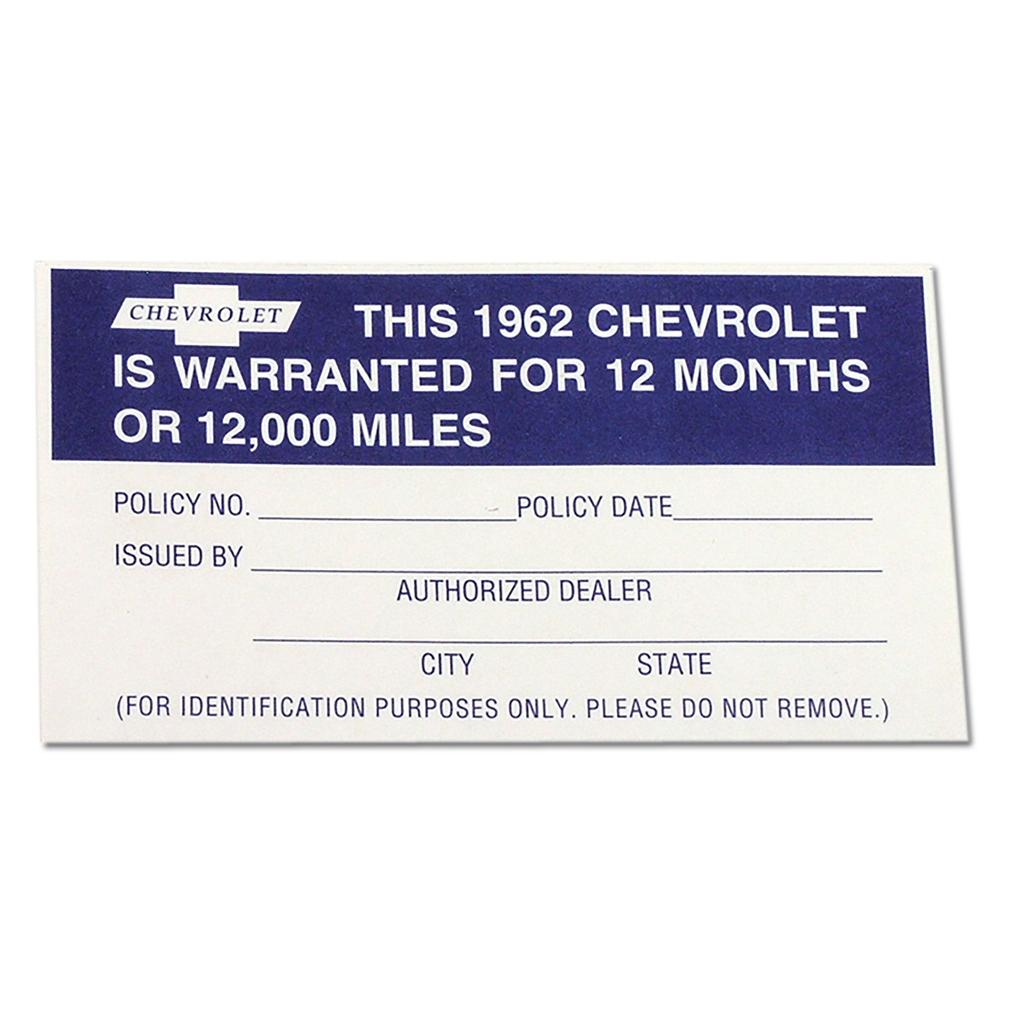C1 1962 Corvette Decal, Warranty 12 Month /12000 Mile