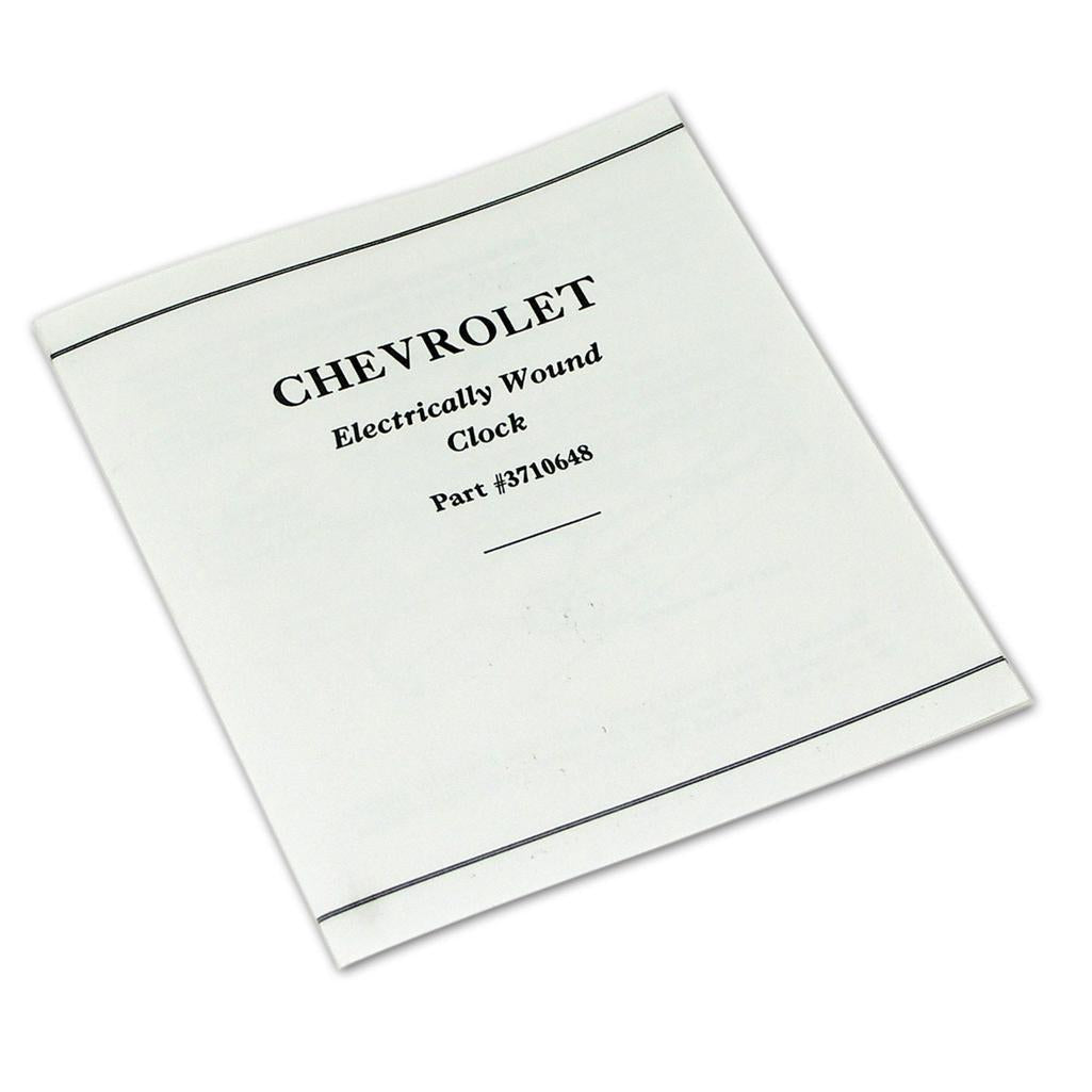 C1 1958-1962 Corvette Card, Clock Instructions