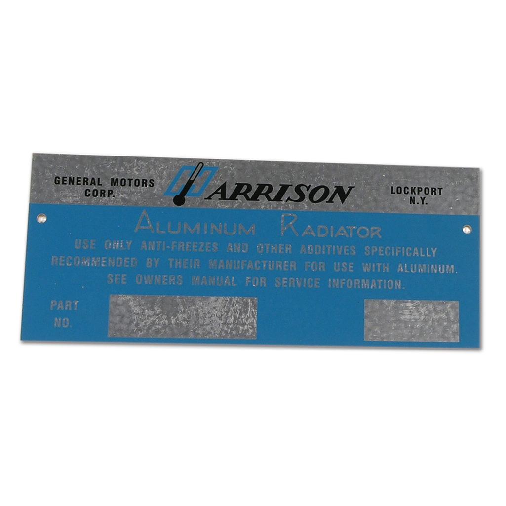 C1 1960-1962 Corvette Plate, Harrison Radiator Metal