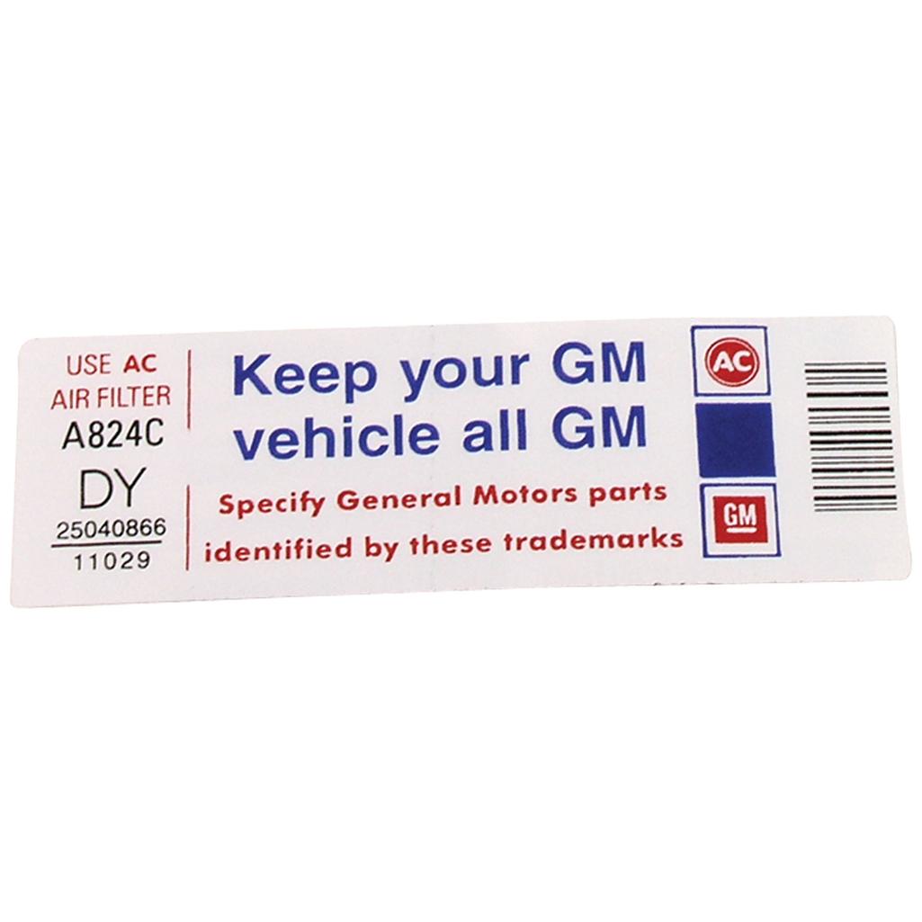 C3 1982 Corvette Decal, Air Cleaner Keep Your GM Car All GM
