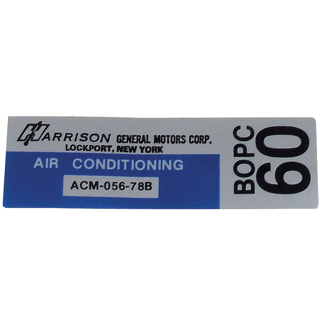 C3 1978 Corvette Decal, Air Conditioning Foil Plate