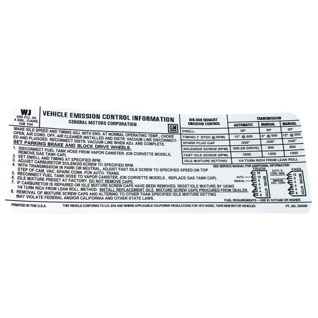 C3 1973 Corvette Decal, Emission L48 Federal