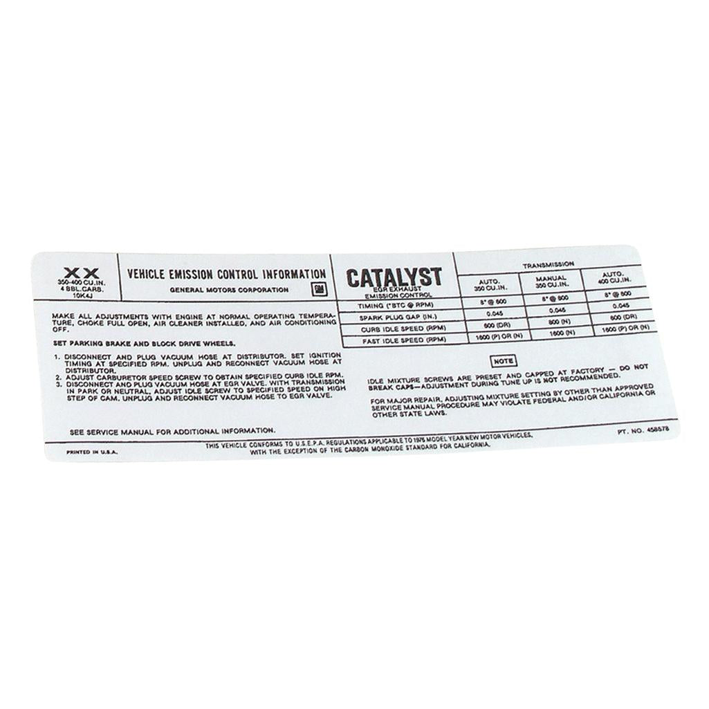 C3 1976 Corvette Decal, Emission L48 - 2nd Design After February 1976