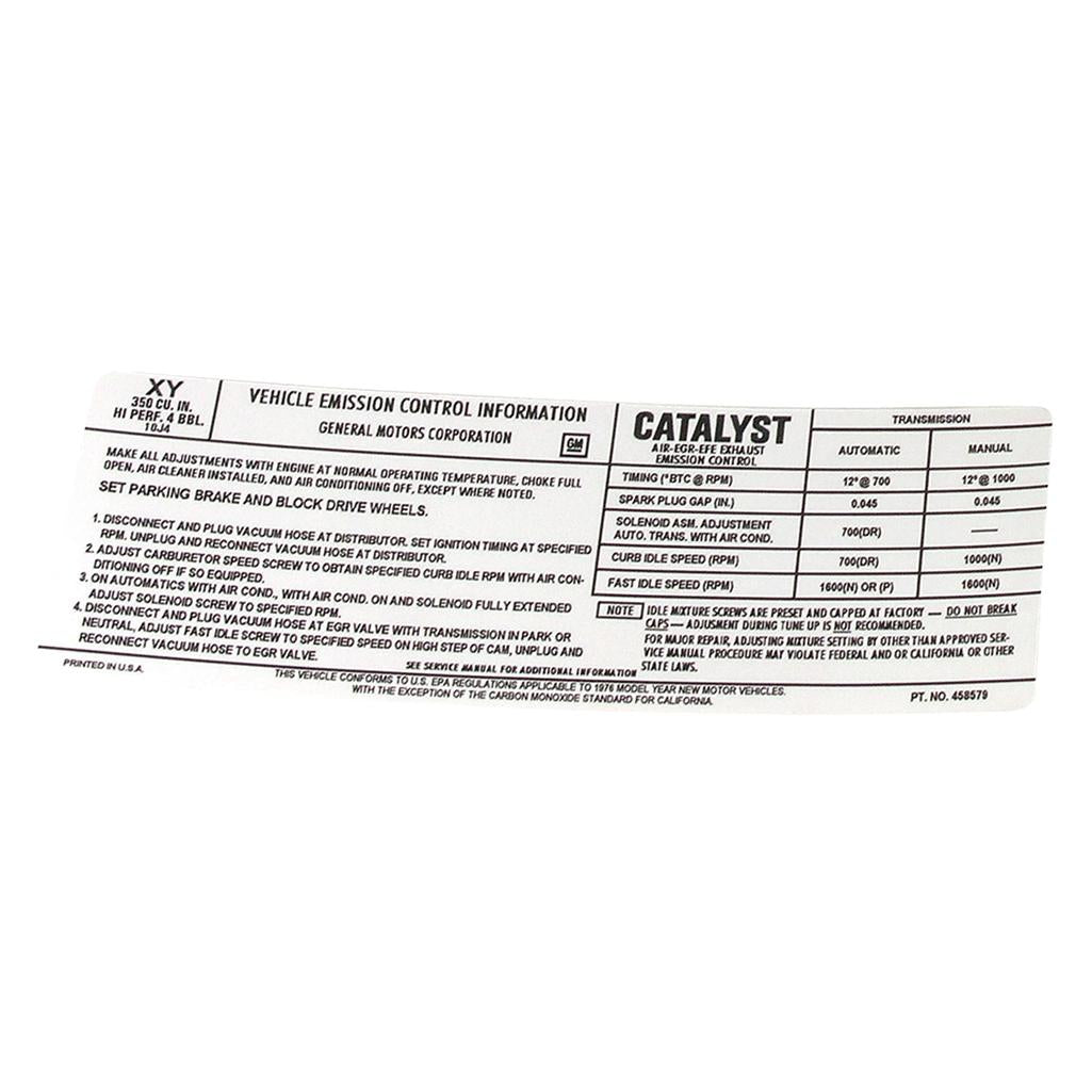 C3 1976 Corvette Decal, Emission L82