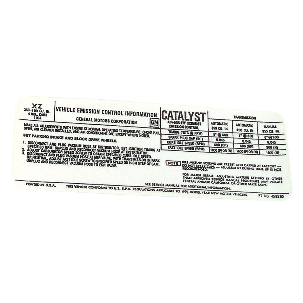 C3 1976 Corvette Decal, Emission L48 California