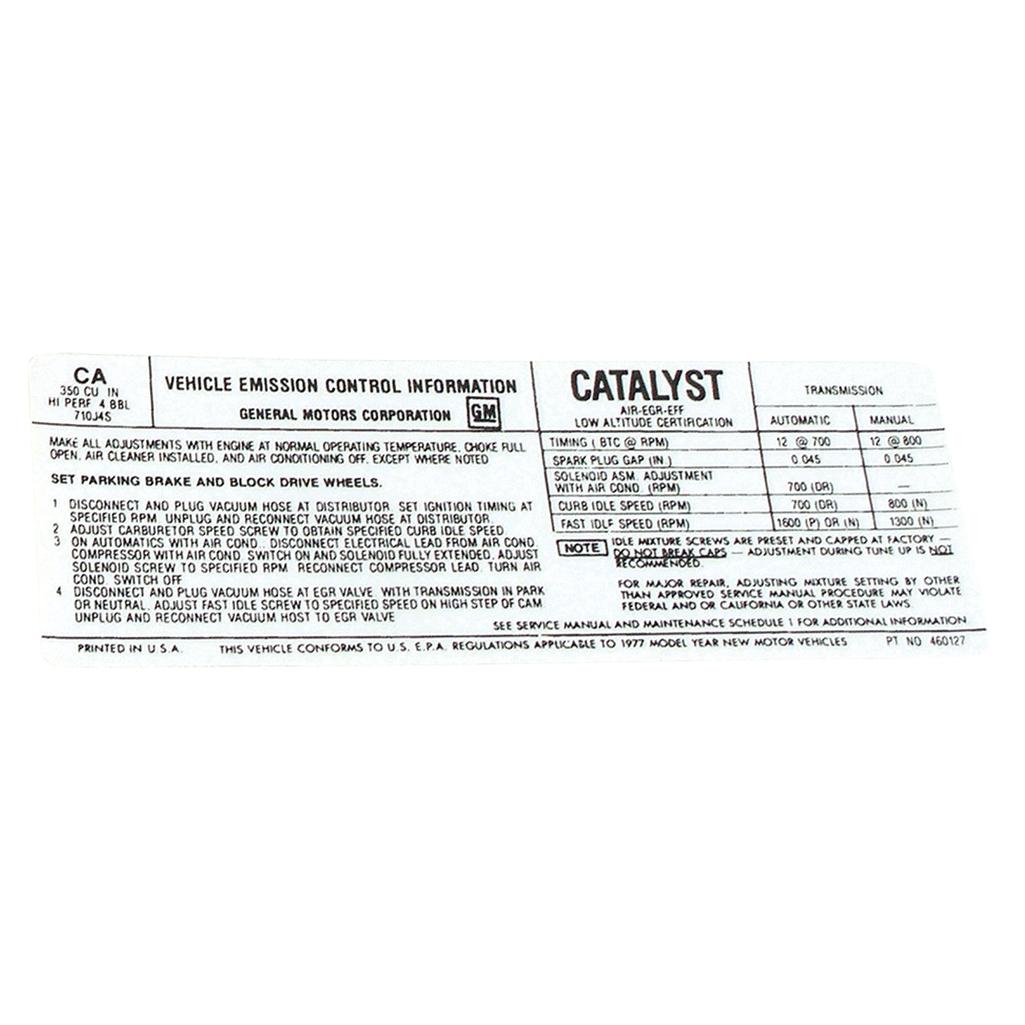 C3 1977 Corvette Decal, Emission L82