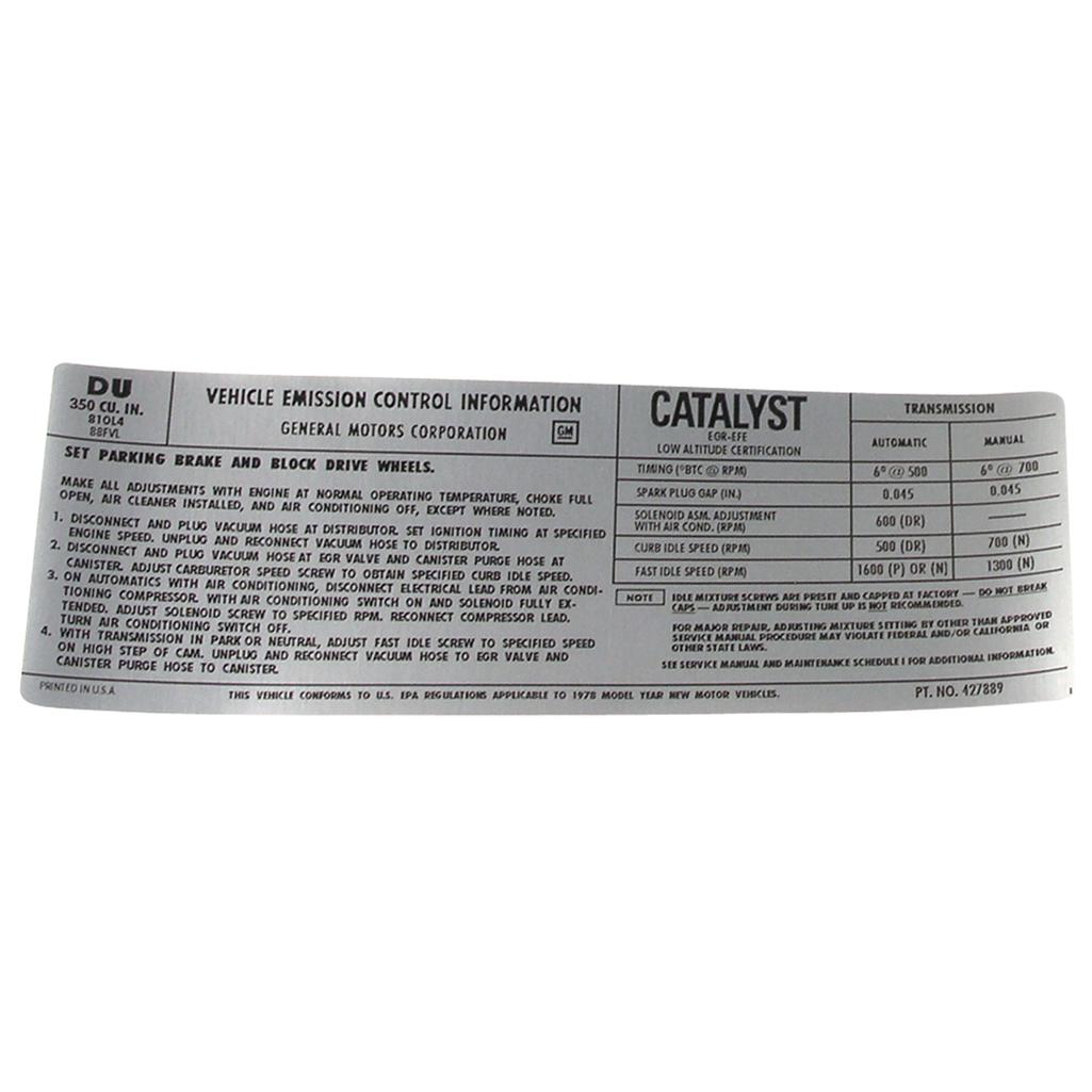 C3 1978 Corvette Decal, Emission L48