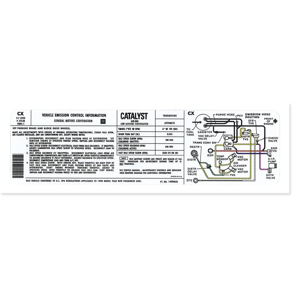 C3 1980 Corvette Decal, Emission 350 L48 Automatic