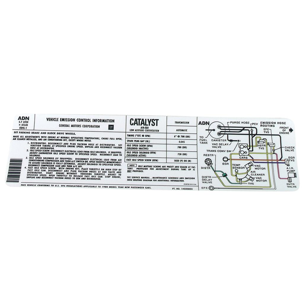 C3 1980 Corvette Decal, Emission 350 L82 Automatic