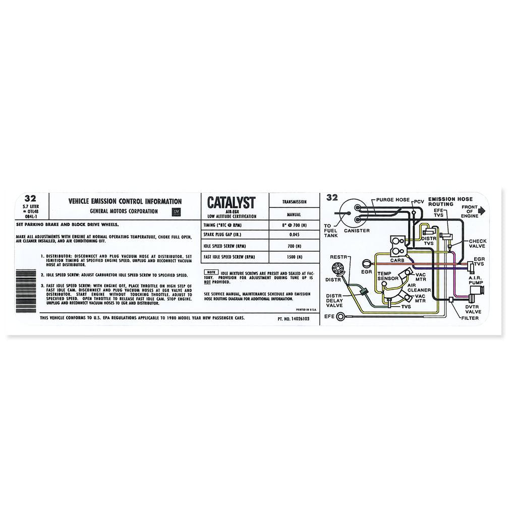 C3 1980 Corvette Decal, Emission 350 L48 Manual
