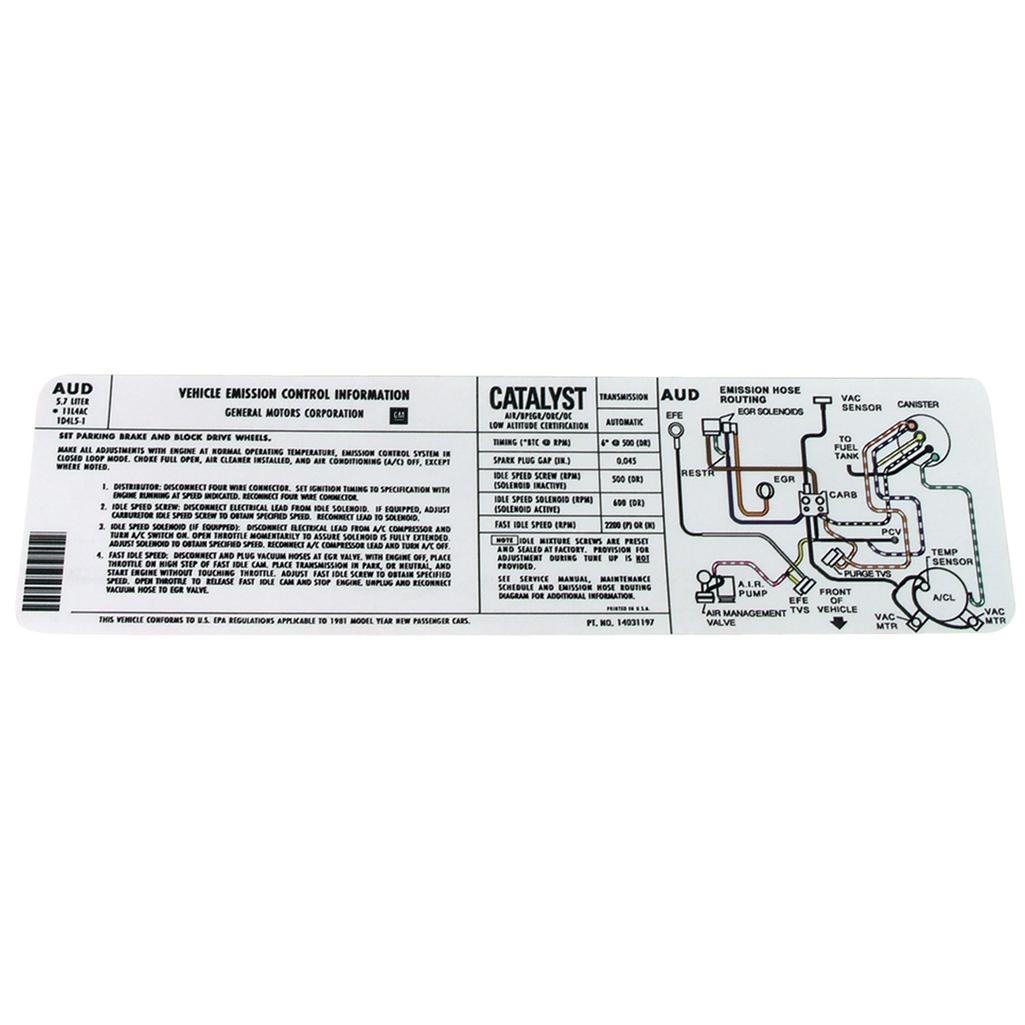 C3 1981 Corvette Decal, Emission Automatic