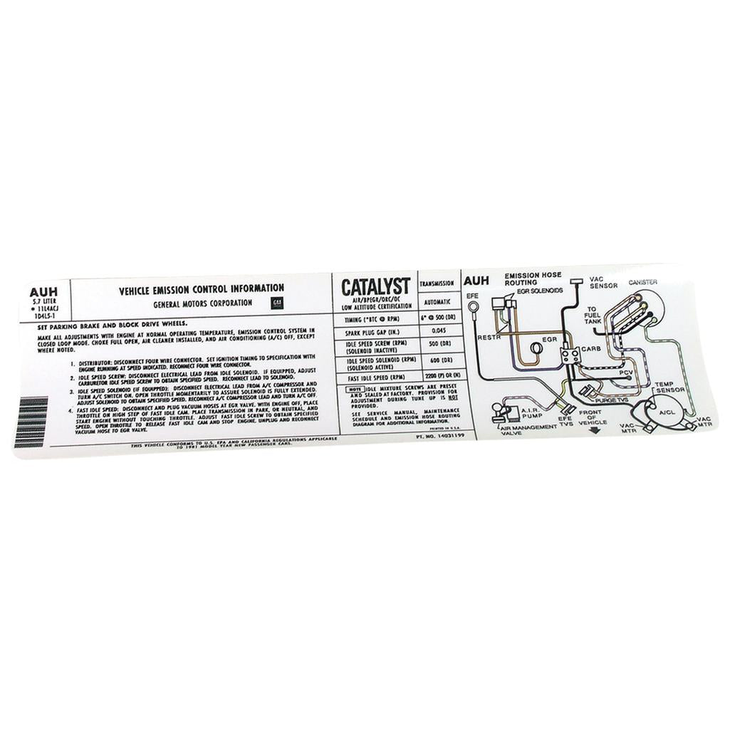 C3 1981 Corvette Decal, Emission Automatic California