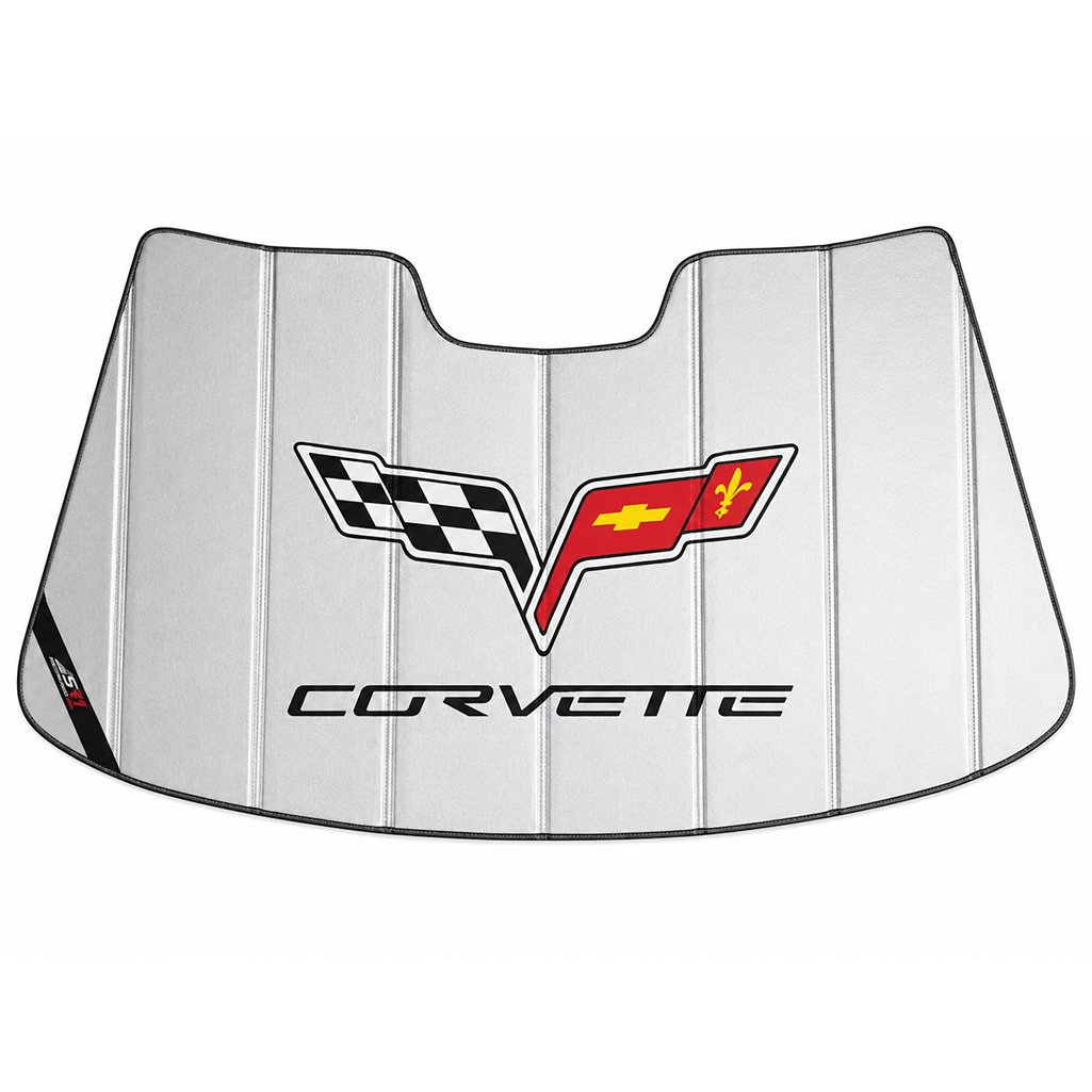 Corvette Insulated Foldable Accordion Style Silver Sunshade W/ Logo : 2005-2013 C6, Z06, Grand Sport, ZR1