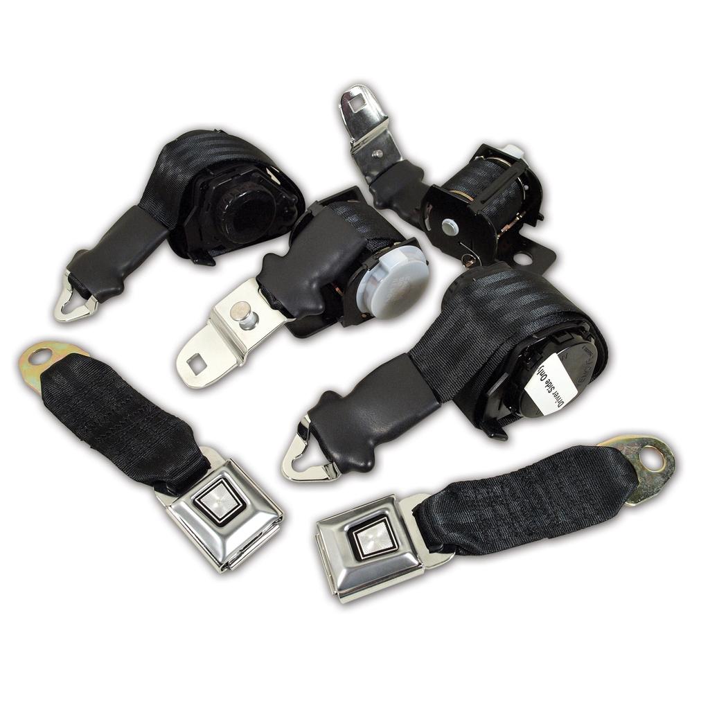 C3 1974-1975 Corvette Black Lap & Shoulder Conv, Seat Belts - Dual Retractor