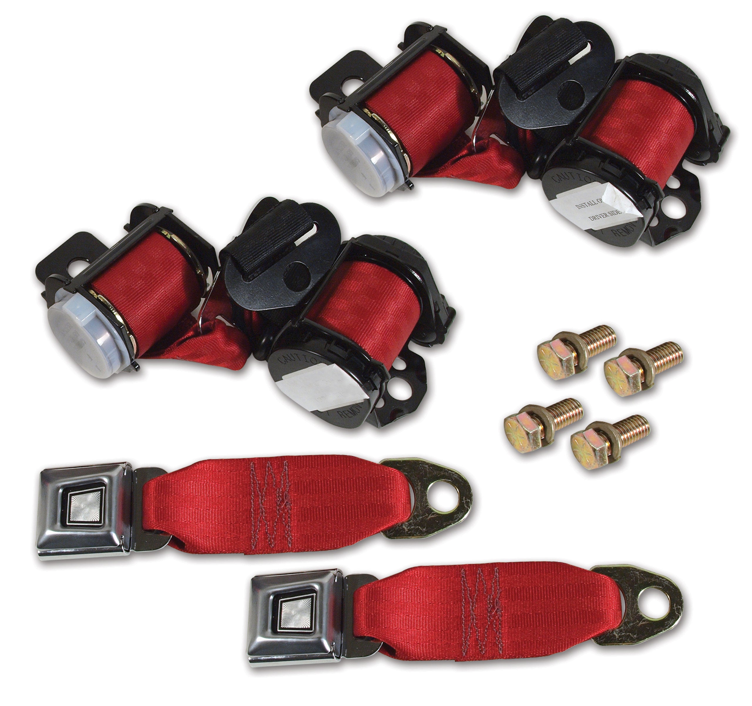 C3 1974-1975 Corvette Lap & Shoulder Conv, Seat Belts - Dual Retractor - Red