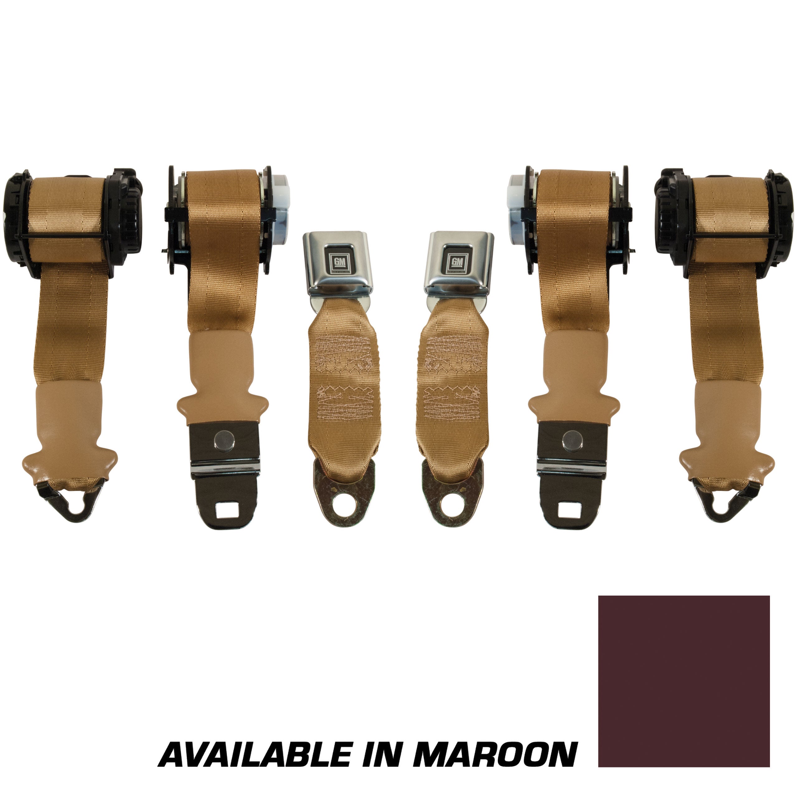 C3 1974-1975 Corvette Lap & Shoulder Conv, Seat Belts - Dual Retractor - Maroon