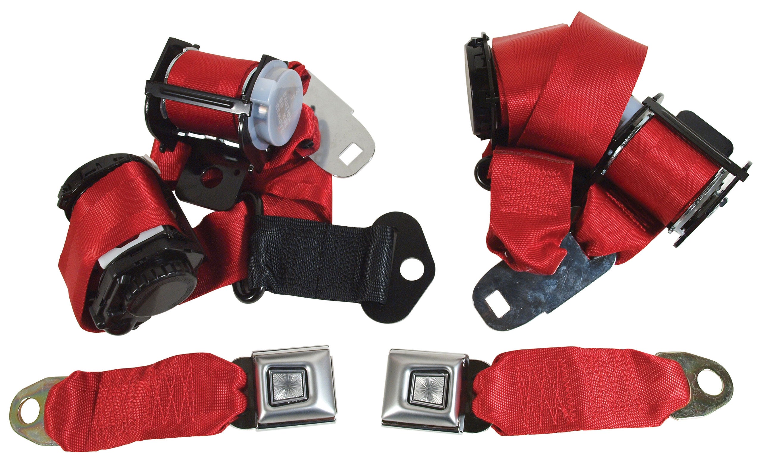 C3 1974-1977 Corvette Lap & Shoulder Coupe Seat Belts - Dual Retractor - Red