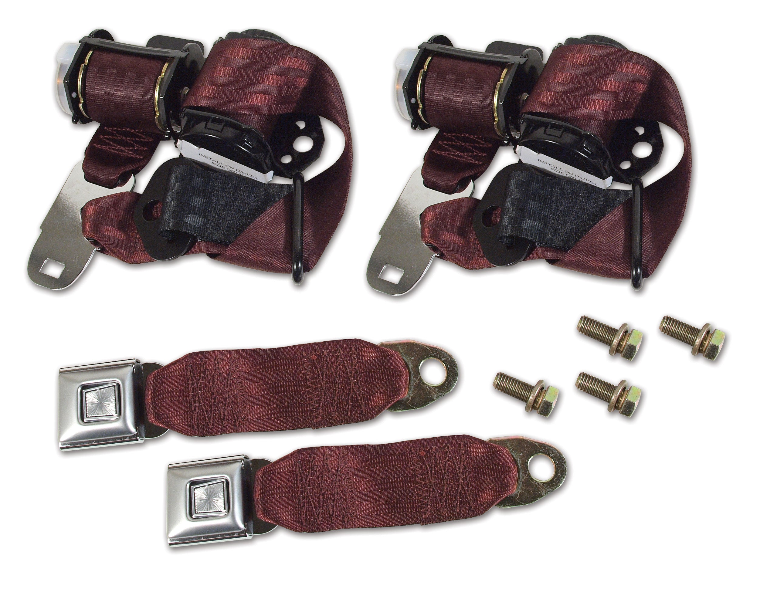 C3 1974-1977 Corvette Lap & Shoulder Coupe Seat Belts - Dual Retractor - Maroon