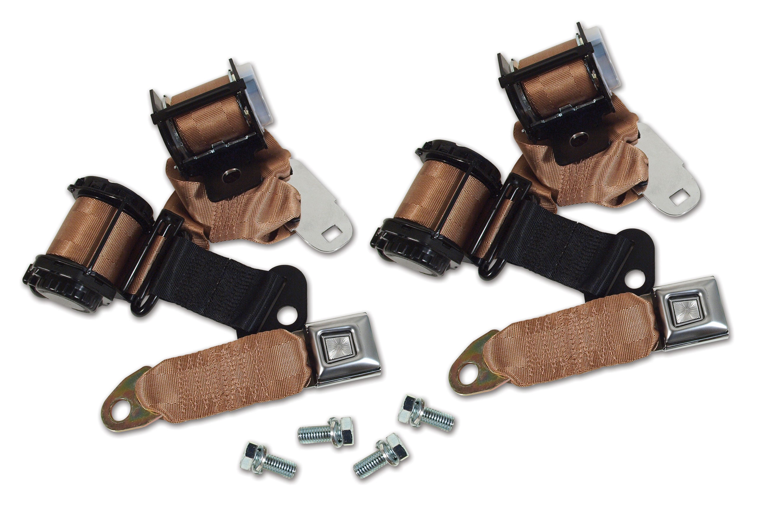 C3 1974-1977 Corvette Lap & Shoulder Coupe Seat Belts - Dual Retractor - Tan