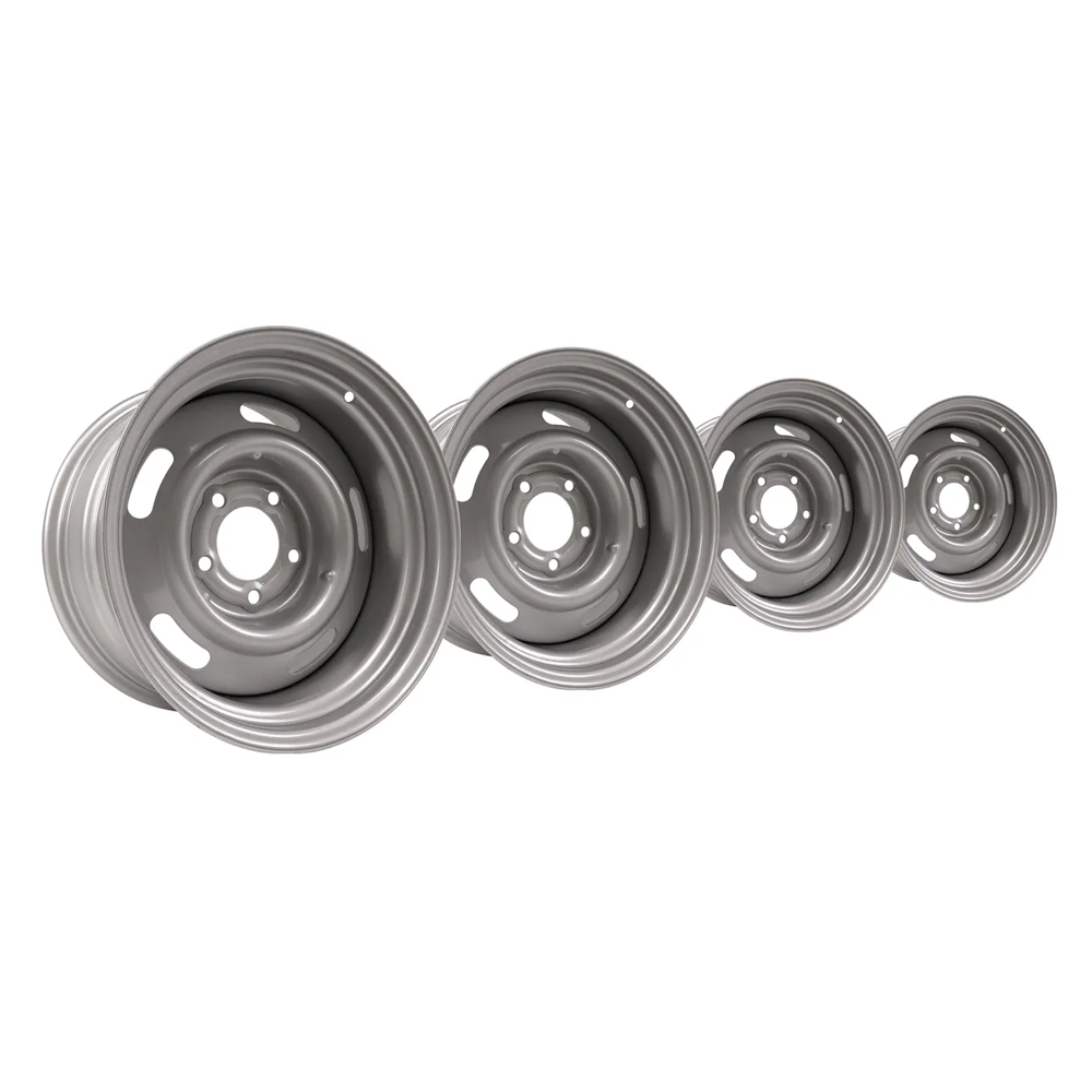 C3 1969-1982 Corvette 15"x8" Rally Wheel Set W/Reproduction Hubcaps & Stainless Steel Trim Rings