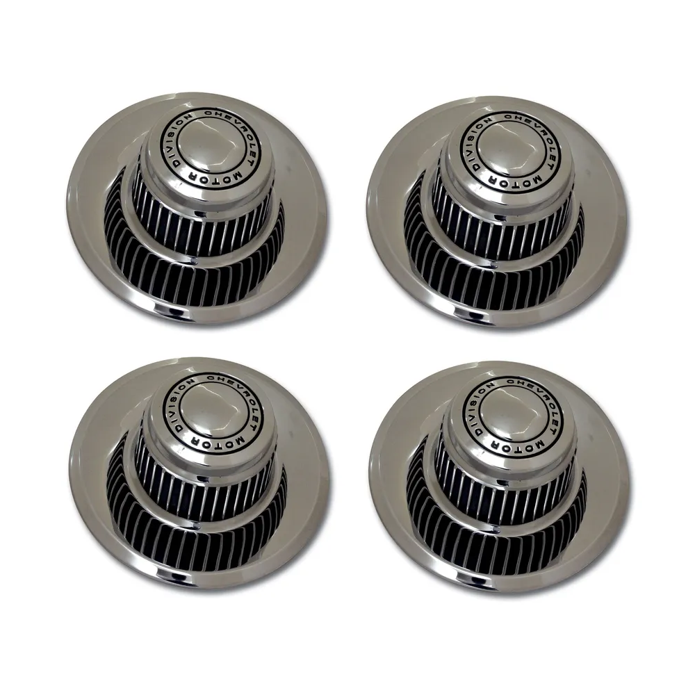 C3 1969-1982 Corvette 15"x8" Rally Wheel Set W/Reproduction Hubcaps & Stainless Steel Trim Rings
