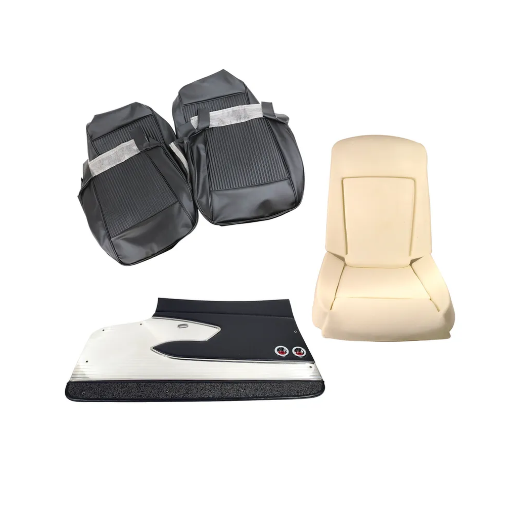 C1 1959-1962 Corvette Interior Package - Leather Covers, Foam, Deluxe Door Panels - Black