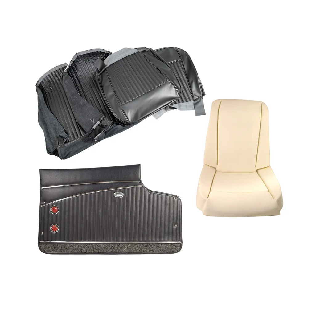 C1 1959-1962 Corvette Interior Package - Leather Covers, Foam, Deluxe Door Panels - Black