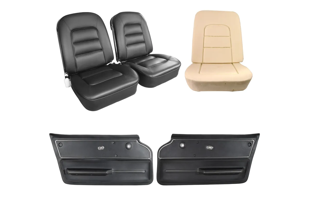 C2 1963-1964 Corvette Convertible Interior Package - Leather Covers, Foam, Deluxe Door Panels - Black