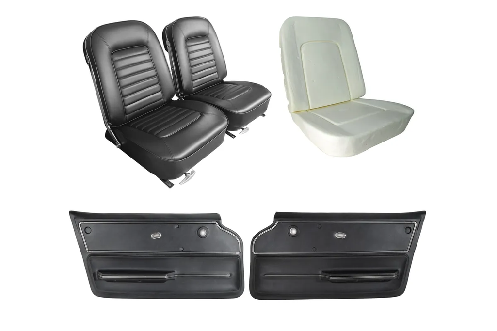 C2 1963-1964 Corvette Convertible Interior Package - Leather Covers, Foam, Deluxe Door Panels - Black
