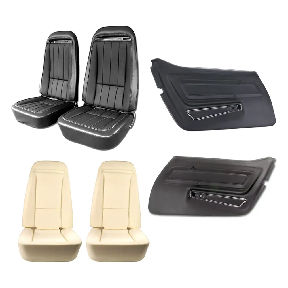 C3 1970-1976 Corvette Interior Package - OE Vinyl Covers, Foam, Deluxe Door Panels - Black