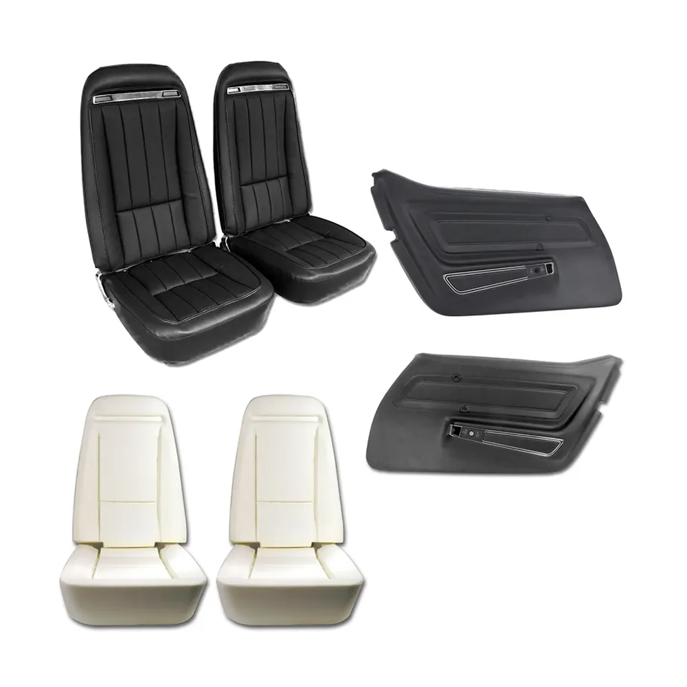 C3 1970-1976 Corvette Interior Package - OE Vinyl Covers, Foam, Deluxe Door Panels - Black