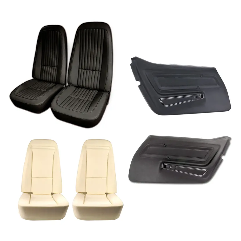 C3 1970-1976 Corvette Interior Package - OE Vinyl Covers, Foam, Deluxe Door Panels - Black