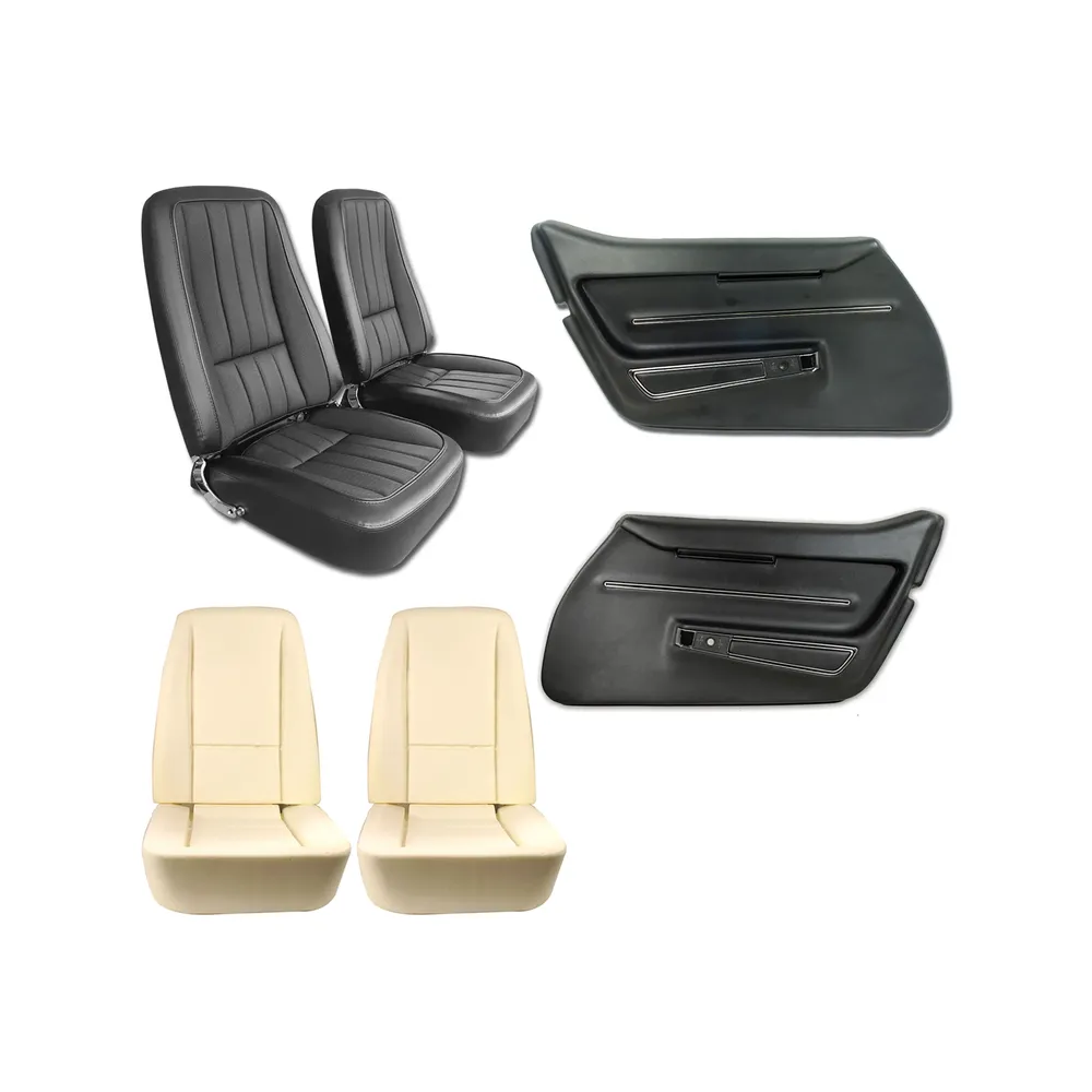 C3 1968-1969 Corvette Interior Package - OE Leather Covers, Foam, Deluxe Door Panels - Black