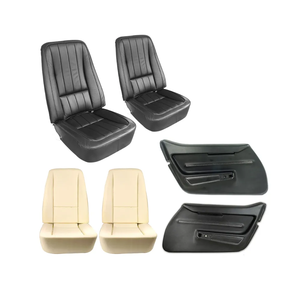C3 1968-1969 Corvette Interior Package - OE Leather Covers, Foam, Deluxe Door Panels - Black