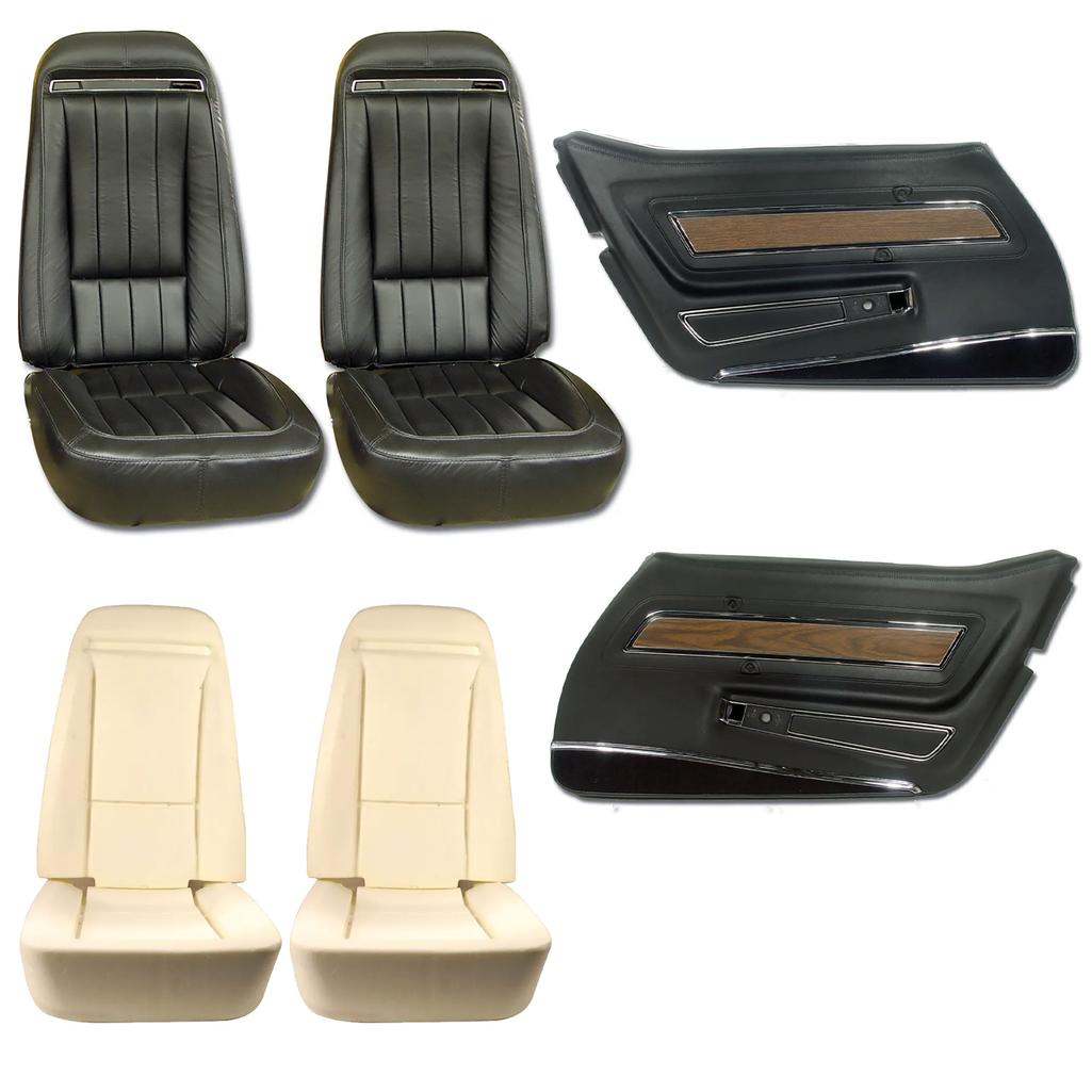 C3 1970-1971 Corvette Interior Package - Full Leather Covers, Foam, Deluxe Door Panels - Black