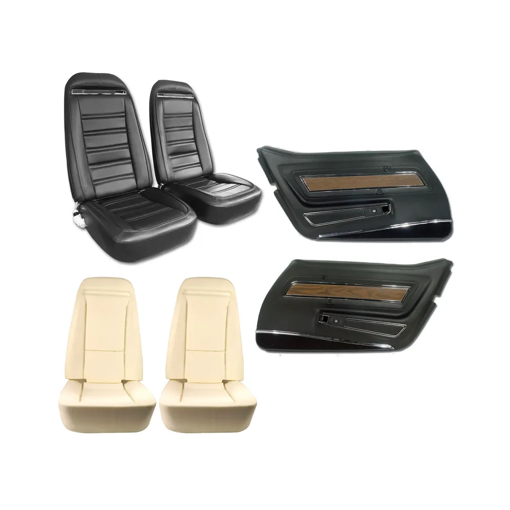 C3 1970-1977 Corvette Interior Package - Full Leather Covers, Foam, Deluxe Door Panels - Black