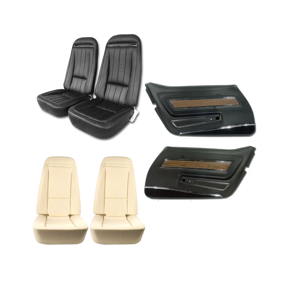 C3 1970-1977 Corvette Interior Package - Full Leather Covers, Foam, Deluxe Door Panels - Black