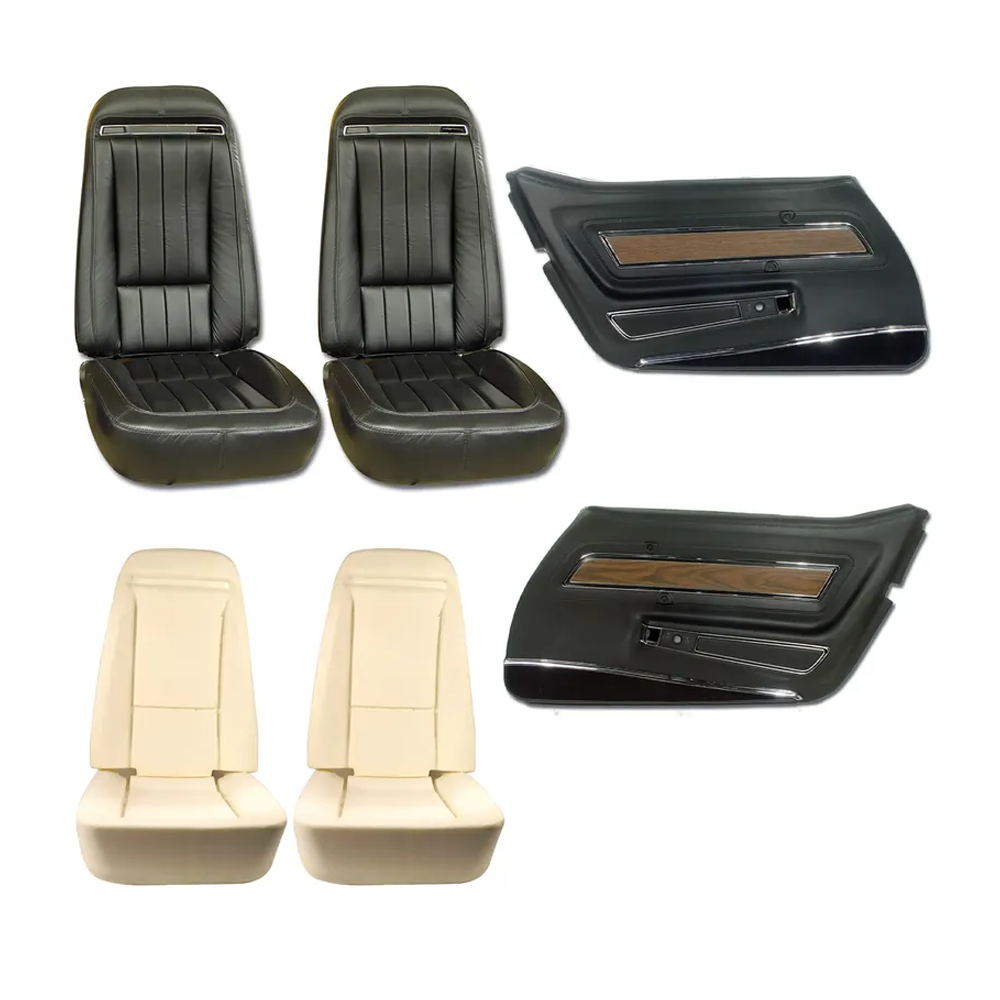 C3 1972-1974 Corvette Interior Package - Full Leather Covers, Foam, Deluxe Door Panels - Black
