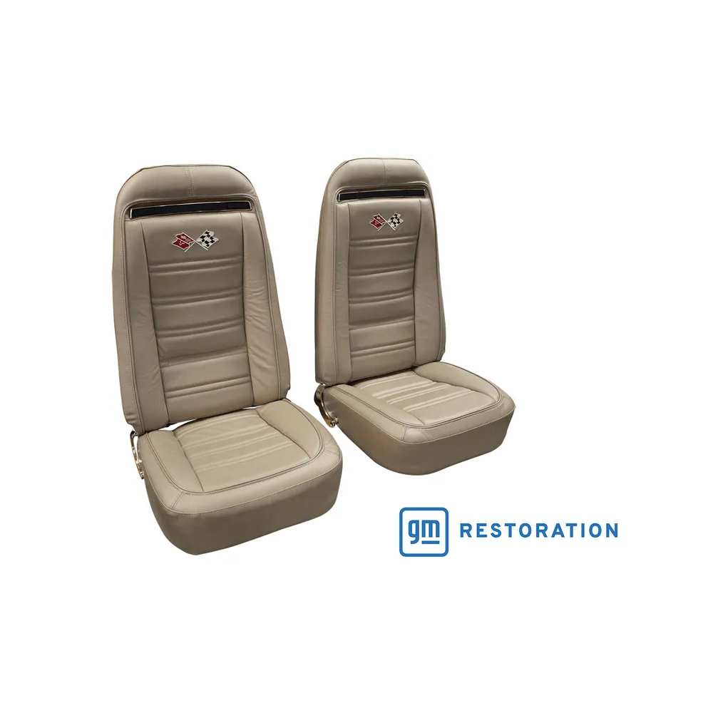 C3 1975 Corvette Embroidered OE Style Seat Covers - Leather/Vinyl - Pair