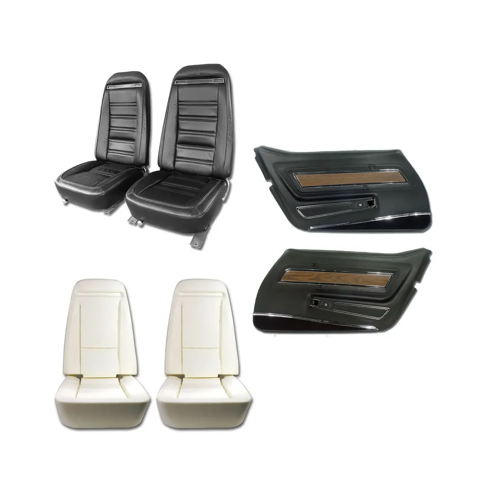 C3 1970-1977 Corvette Interior Package - Full Leather Covers, Foam, Deluxe Door Panels - Black